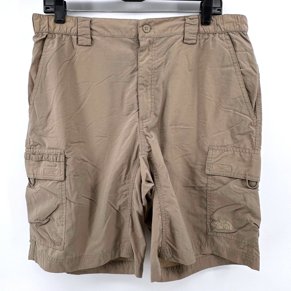 The North Face TNF Cargo Shorts Large Tan Cargo Nylon Hiking Utility Stow Pocket